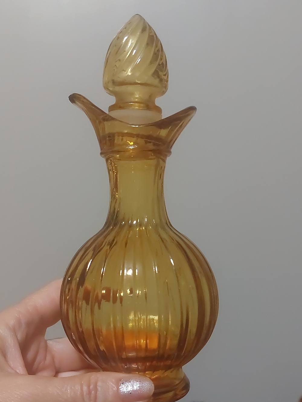 💚3/$25 Vintage 1970s Avon Amber Glass Cruet Decanter Bottle Flame Stopper MCM